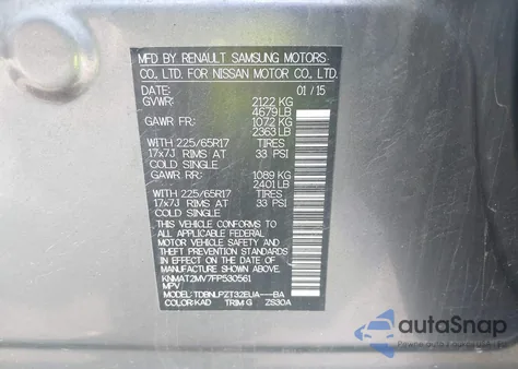 2015 Nissan Rogue S from USA, damaged, VIN KNMAT2MV7FP530561